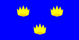The flag of Munster, blue with three crowns.
